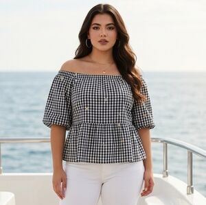 Old Navy Black and White Gingham Babydoll Top